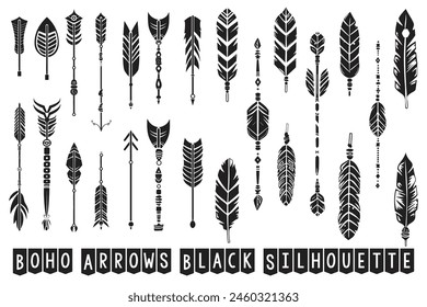 Boho arrows black silhouette, Arrow Feather Moon Illustrations.