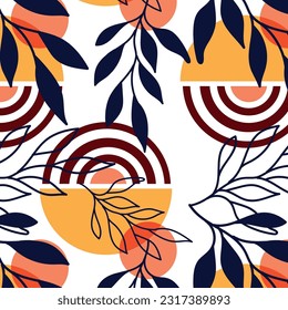 boho art abstract leaf home decor seamless pattern background