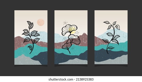 Arte boho con fondo de montaña abstracto