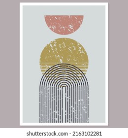 Boho art design with arc or arch, geometric organic shapes. Modern abstract background. Contemporary poster, print or pattern design. Wall aesthetic decor. Vector illustration.