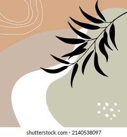 Boho art natural color hand drawn abstract shapes and leaf wallpaper background vector