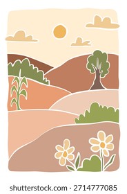 Arte boho imprime el cartel Abstractas del paisaje de la pared de la Galería cuadros del sol del horizonte en la decoración de la lona