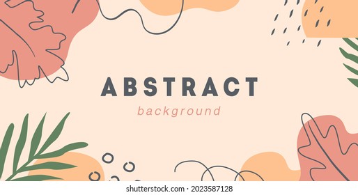 Boho Autumn horizontal banner template. Trendy abstract background with fall season forest leaves, tropical plants and geometric shapes. Vector frame illustration in flat style.