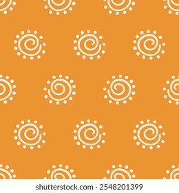 Boho Aztec Sun Symbols Ethnic Seamless Pattern Background Texture. Hand drawn Tribal Ornament Sunshine Wallpaper, Minimalist Textile Print Design Vector Illustration, Vintage Retro Style