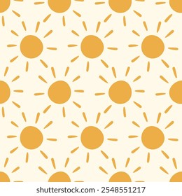 Boho Aztec Sun Symbols Ethnic Seamless Pattern Background Texture. Hand drawn Tribal Ornament Sunshine Wallpaper, Minimalist Textile Print Design Vector Illustration, Vintage Retro Style