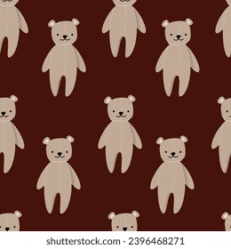 Boho baby animal toys seamless pattern for girls and boys. Cartoon collection with bear, lama, giraffe, cloud toys decor for cute bedroom clothes vector isolated. Kids learning Montessori equipment