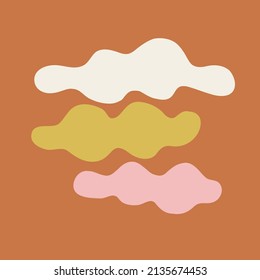 Boho baby childish whimsical clouds in the sky vector illustration. Scandinavian decorative cut outs cloudlet print in trendy gender neutral colours for kids fashion and nursery decor.