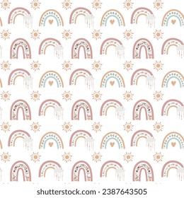 Boho baby rainbow seamless pattern. Boho color rainbow background for your project