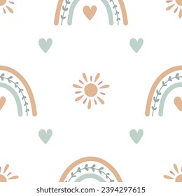 Patrón sin fisuras del arco iris del bebé Boho. Fondo de arco iris de color boho para tu proyecto