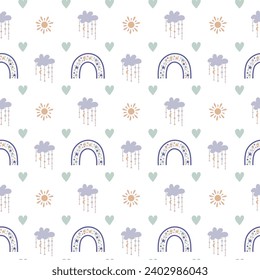 Boho baby rainbow seamless pattern. Boho color rainbow background for your project.