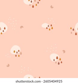 Boho baby seamless pattern with drops simple shapes moon crescent.