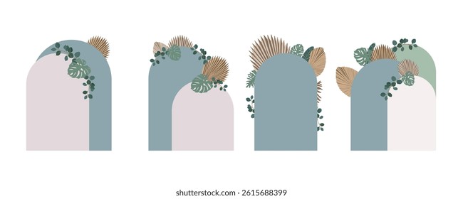 Boho backdrop element object with balloons and paper palm leaves