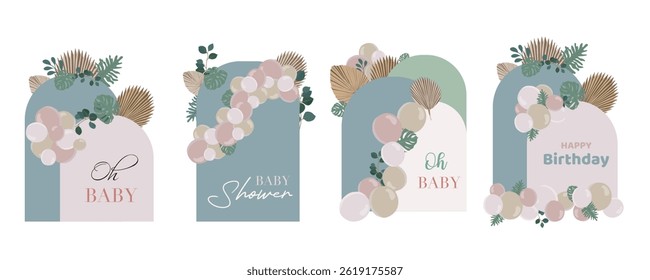Objeto de elemento de fundo Boho com balões e folhas de palma de papel