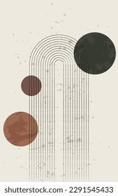 Boho Hintergrund. Abstrakter Böhmerbogen und geometrische Formen, moderne Plakate für die Innendekoration. Minimalistischer Stil, natürliche Farben senkrechte Banner, Deckel oder Social Media-Beiträge. Vektorgrafik