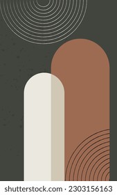 Boho background. Abstract bohemian arch and geometric shapes, modern posters for interior decor. Minimalist style, natural colors vertical banner, cover or social media posts. Vector illustration