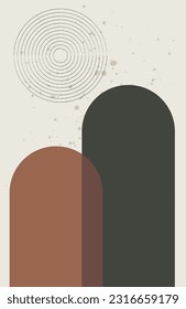 Boho background. Abstract bohemian arch and geometric shapes, modern posters for interior decor. Minimalist style, natural colors vertical banner, cover or social media posts. Vector illustration