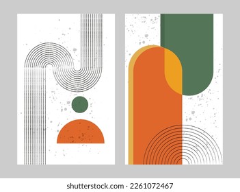 Boho background. Abstract bohemian arch,geometric shapes, modern posters for interior decor. Minimalist style, bright summer colors banner, cover or social media post. Vector hippie style illustration