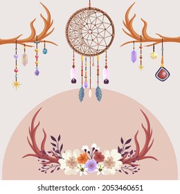 Boho background. Ethnic modern wallpaper. Magic, mystic, esoteric, tribal pattern paper graphic design. Spiritual decoration. Boho fabric fashion print decor. Astrology poster. Vector illustration.