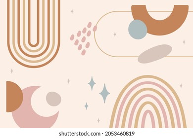 Boho background. Ethnic modern wallpaper. Magic, mystic, esoteric, tribal pattern paper graphic design. Spiritual decoration. Boho fabric fashion print decor. Astrology poster. Vector illustration.