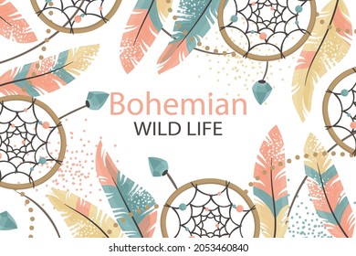 Boho background. Ethnic modern wallpaper. Magic, mystic, esoteric, tribal pattern paper graphic design. Spiritual decoration. Boho fabric fashion print decor. Astrology poster. Vector illustration.