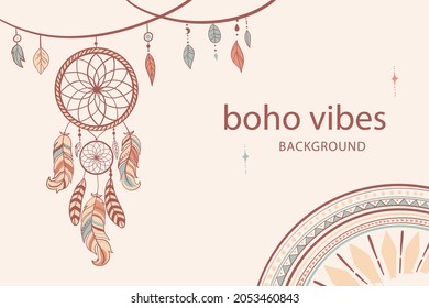 Boho background. Ethnic modern wallpaper. Magic, mystic, esoteric, tribal pattern paper graphic design. Spiritual decoration. Boho fabric fashion print decor. Astrology poster. Vector illustration.