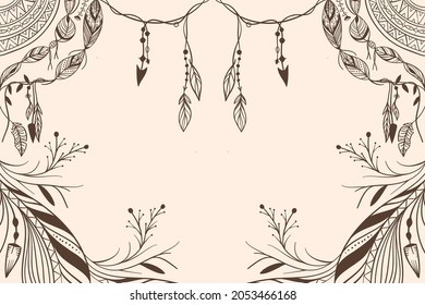 Boho background. Ethnic modern wallpaper. Magic, mystic, esoteric, tribal pattern paper graphic design. Spiritual decoration. Boho fabric fashion print decor. Astrology poster. Vector illustration.