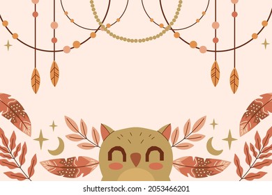 Boho background. Ethnic modern wallpaper. Magic, mystic, esoteric, tribal pattern paper graphic design. Spiritual decoration. Boho fabric fashion print decor. Astrology poster. Vector illustration.