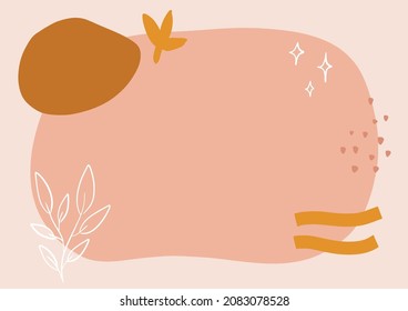 Boho background soft minimalist greeting cards organic elements botanical wallpaper decoration floral leaves style hand drawn line art vector