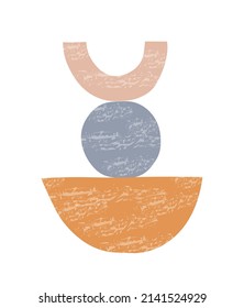 Boho balance poster with rainbow circle in scandinavian style. Abstract shapes with texture