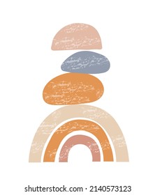 Boho balance poster with stones and rainbow. Organic shapes with texture