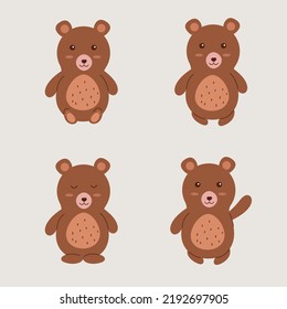 Boho Bear Character Set. Vector Illustration.