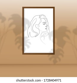 Boho Beautiful Woman Continuous Line Art Print, Minimalist Poster, Nursery Printable Art, Warm Printable Abstract Modern shadow, frame,