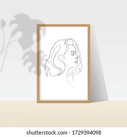 Boho Beautiful Woman Continuous Line Art Print, Minimalist Poster, Nursery Printable Art, Warm Printable Abstract Modern shadow, frame,