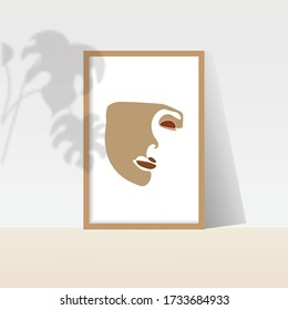 Boho Beautiful Woman Continuous Line Art Print, Minimalist Poster, Nursery Printable Art, Warm Printable Abstract Modern shadow, frame,