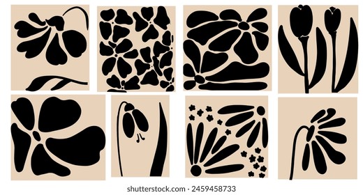 Boho black flowers isolated. Minimal design.