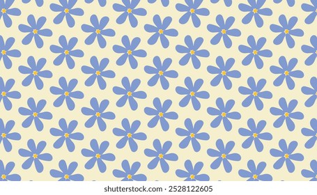 Boho azul padrão sem costura, ilustração vetorial botânica flores isoladas em um fundo colorido.