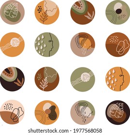 Boho bohemian aesthetic icons. Trendy abstract hand drawn isolate.Abstract elementsboho earthy tones,vector isolated