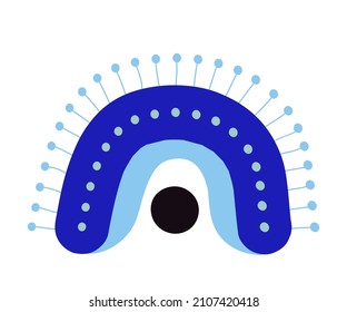 Boho or bohemian blue rainbow. Hand drawn rainbow. Evil eye amulet, lucky rainbow. Ornament element. Vector illustration