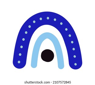 Boho o arcoíris azul bohemio. Arcoiris dibujado a mano. Mal amuleto de ojos, arcoíris afortunado. Ornament. Ilustración del vector