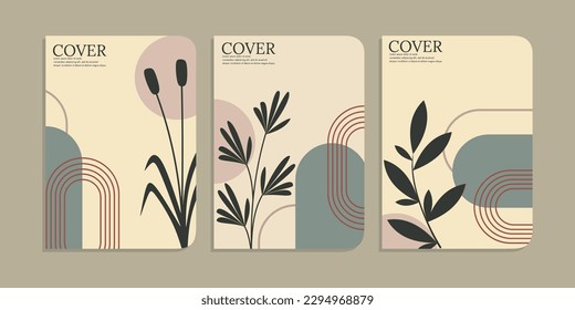 boho book cover set.botanical abstract style and floral design. For notebooks, planners, brochures, books, catalogs, cards, invitations etc. Vector illustration.
