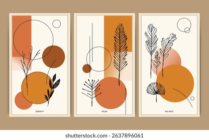 Boho Botanical Posters – Line Art Plants on Retro Earth Tones