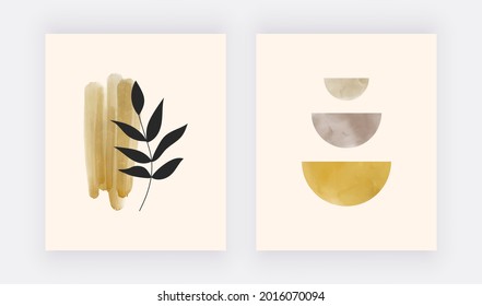 Boho botanical wall art prints with geometric shapes