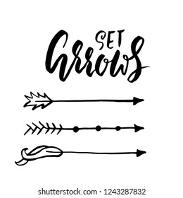 Boho brush arrows set. Vector grunge illustration.