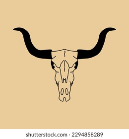 Boho bull skull, Digital sticker, wild west cartoon doodles, tribal bohemian vintage retro style decor. Unique vector design. Mexico dangerous desert concept, country music