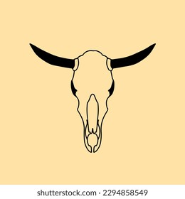 Boho bull skull, Digital sticker, wild west cartoon doodles, tribal bohemian vintage retro style decor. Unique vector design. Mexico dangerous desert concept, country music