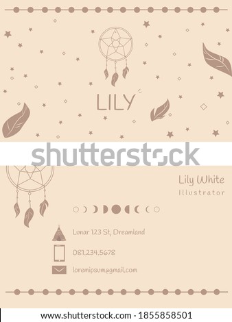 Boho bussiness card vector template. Cute creative pattern chic, free spirit