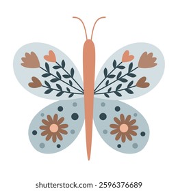 Boho butterfly clipart. Cute tropical character in cartoon flat style. Hand drawn vector illustration.