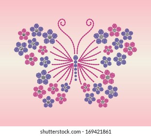 Boho Butterfly Embroidery Vector Illustration