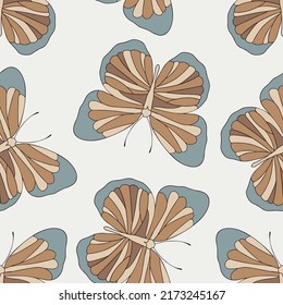 boho butterfly hand drawn seamless pattern background
