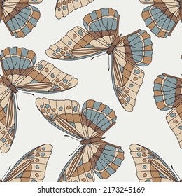 handgezeichneter Bohschmetterling, nahtloser Musterhintergrund